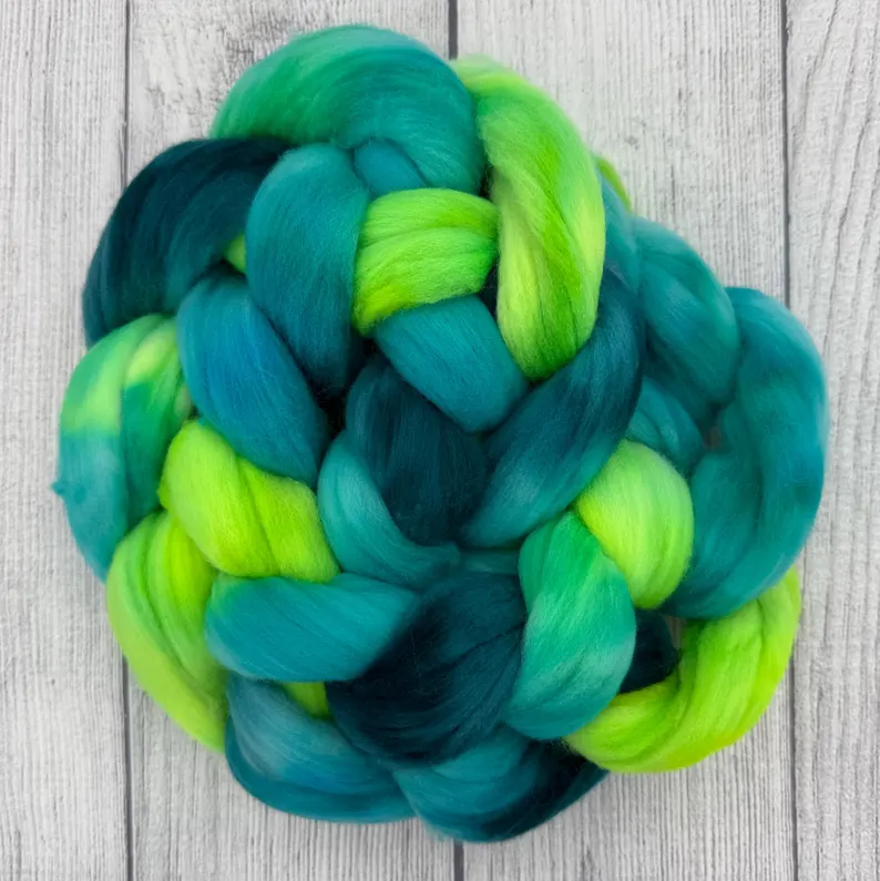 Cooked hand dyed spinning fiber by AJem Fiber Arts