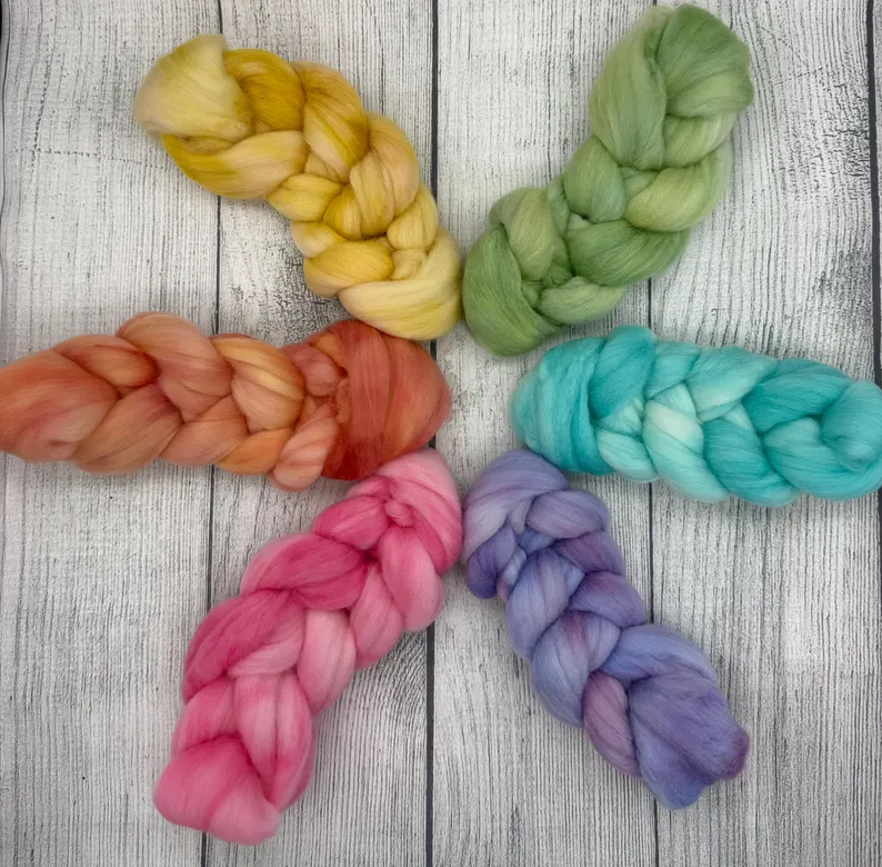 Opalite gradient hand dyed spinning fiber by AJem Fiber Arts